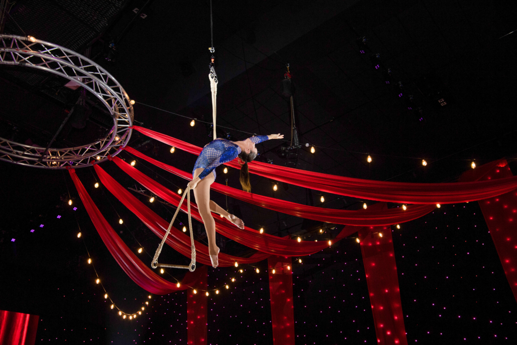 Aerial performer at an awards night gala dinner