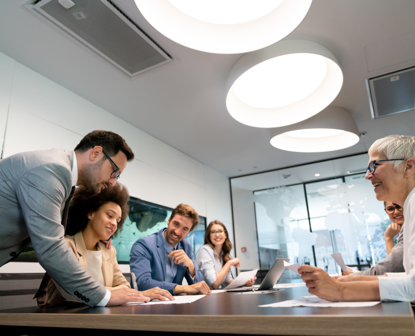 Portrait of successful business team working in office