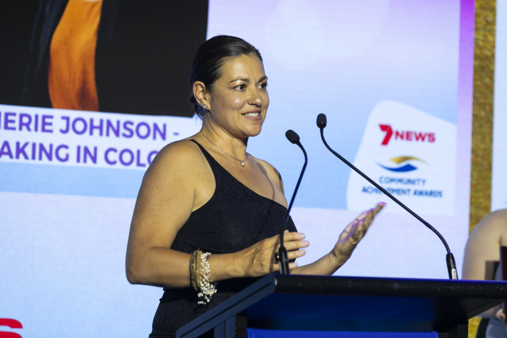 Cherie Johnson of Speaking in Colour accepts award at Community Achievement Awards