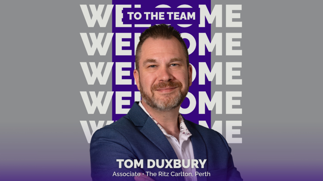 A banner image annoucing the appointment of Tom Duxbury as Associate, The Ritz Carlton, Perth