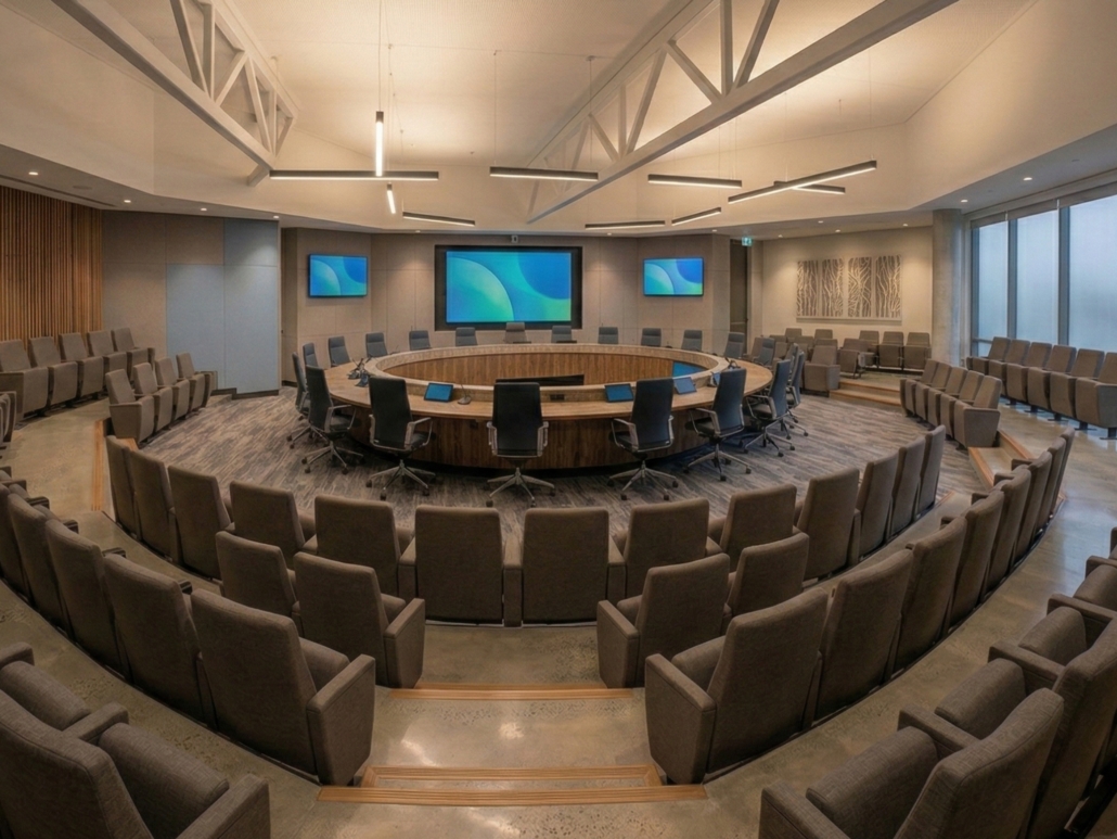 Council Chambers Public Meeting Gallery with AV System Installation